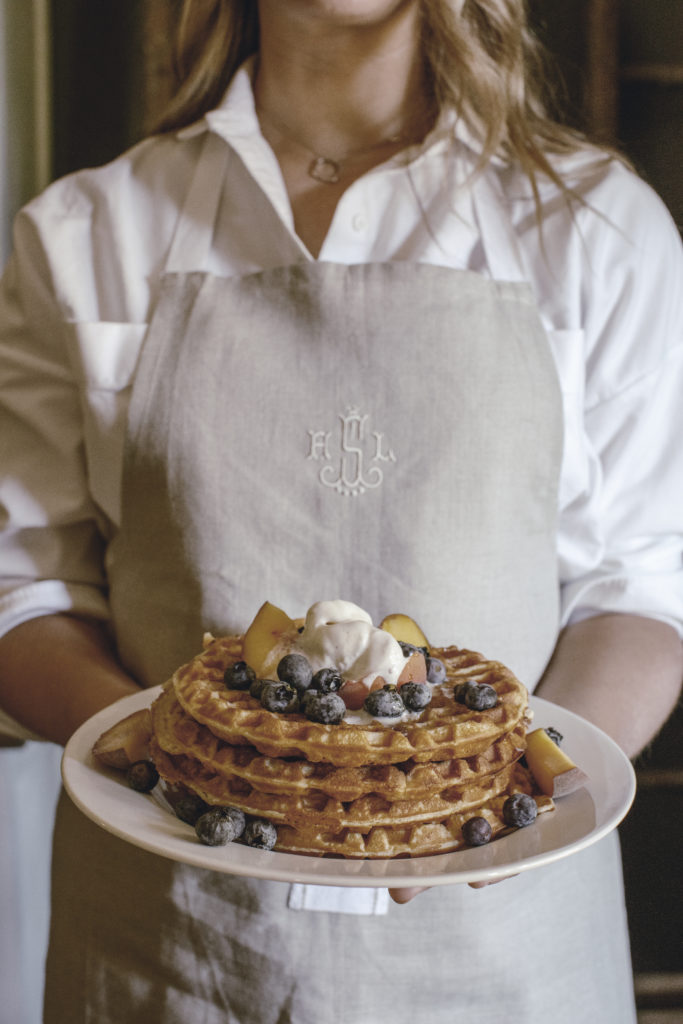 homemade waffles and icemilk recipe from heirloomed collection and monogrammed apron