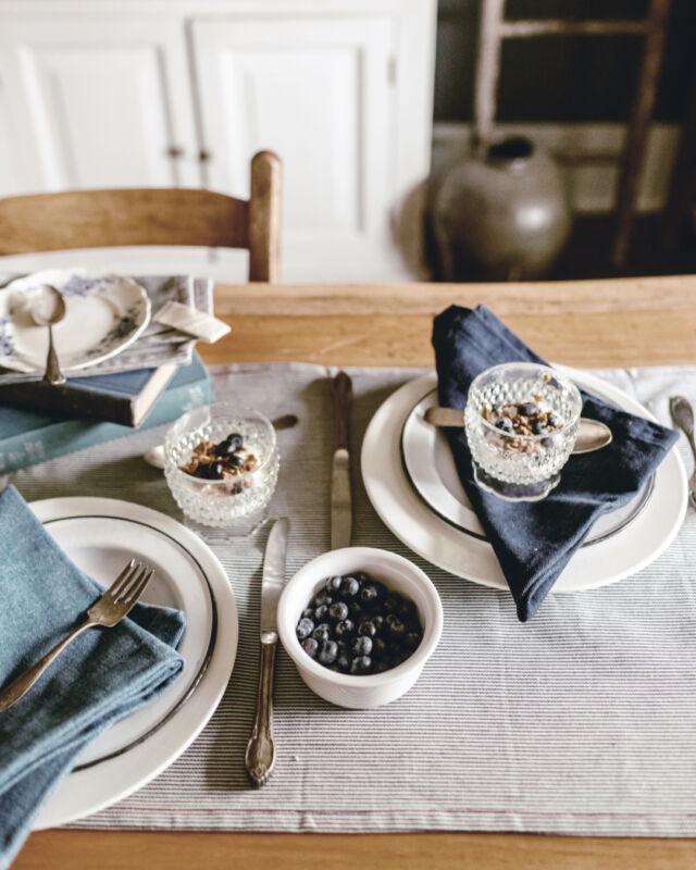 Setting our spring table with layers and layers of denim from our Millworks Collection.