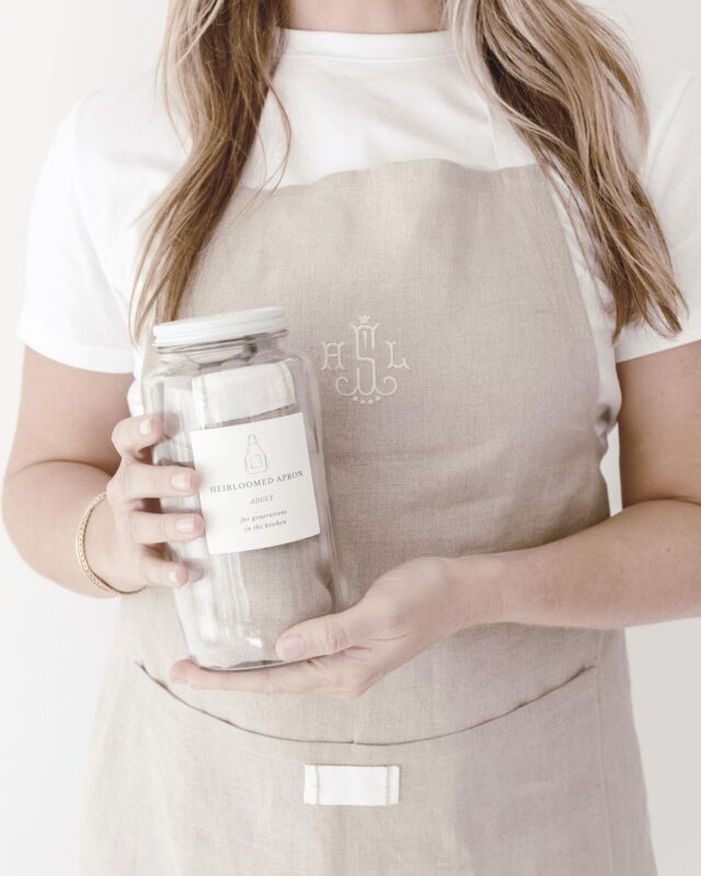 If you’re looking for a meaningful gift for someone special this season, look no further. 

Our jar aprons are the most thoughtful with a beautiful meaning behind them. Each linen apron comes packaged in a jar with a few blank recipes to start your collection  of handwritten recipes or capture a few beloved ones. It also includes a swatch to have your mom, grandma or others who’ve inspired you in the kitchen. A family heirloom in the making, so you can cook family recipes together in the kitchen for generations to come.