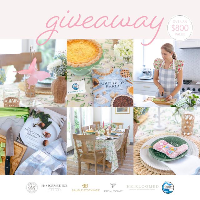 Favorite Things Giveaway!! **$800 Value**

We love partnering with small businesses that have amazing products, high standards and have become great friends! 

That’s why we’ve teamed up with our friends at @baublestockings @figanddove @erindonahueticeart @southernbakedpie @taqueriatsunami @cottoitalian @silladeltoro and @lauren_loves_gifting to create a giveaway comprised of all our favorite things!

We’re giving away 1 FREE gift, valued at over $800, which includes:

* @southernbakedpie - Pie Purse + Pie + Cookbook ($140 value)

* @heirloomedcollection - Linen Apron in a Jar + 1 The Heirloomed Kitchen Cookbook ($110 value)

* @taqueriatsunami / @cottoitalian / @silladeltoro - Gift Card ($75)

* @figanddove - Medium Acrylic Butterfly and an Acrylic Ornament Stand ($145)

* @erindonahueticeart - 120x80 inch block print tablecloth featuring Erin’s original artwork from her spring table linen collection ($170)

* @baublestockings - 2 Stockings, Bon Appetit Macarons and the Be Happy Baker ($160 Value)

TO ENTER:
1- Follow
 @southernbakedpie
 @baublestockings
 @figanddove
 @erindonahueticeart @heirloomedcollection 
@taqueriatsunami
@cottoitalian 
@silladeltoro 
@lauren_loves_gifting

2- Tag 2 friends below

3- Click the link in bio & fill out the form to register to win. ***must enter through link in bio to be entered to win***

Winner announced 9am EST on Monday, April 29th

Photography credit: @bylaneydrew

DISCLAIMER: This giveaway is in no way affiliated with Instagram. Winner must have a US address - No PO Boxes.