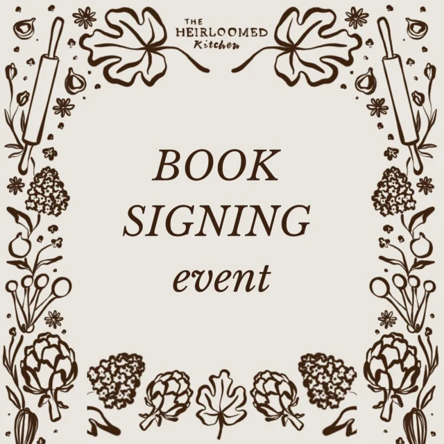 Join us tomorrow, Thursday, May 1st at @livingandgivingrome @riverandhillbooks for a cookbook signing for The Heirloomed Kitchen, and trunk show with goods from our collection. Enjoy nibbles & sips from the book and shop our meaningful gifts for Mother’s Day 🖤📖

#romega #romegeorgia #booksigning #cookbook #theheirloomedkitchen @gibbssmithbooks