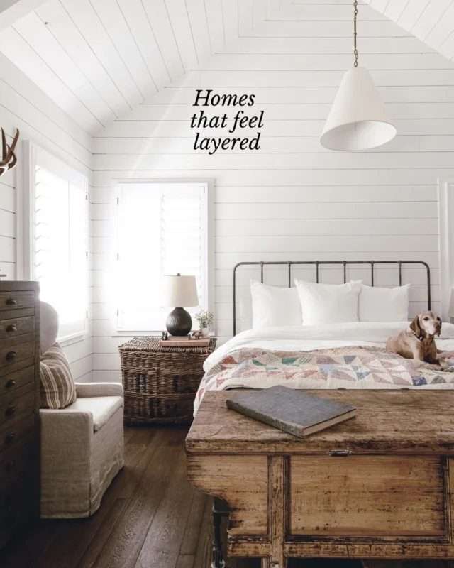 Some homes feel finished.
Others feel lived in.

Layered rooms aren’t about perfection. They’re about the pieces that stay. A quilt folded at the end of the bed. A worn, wooden trunk that’s held a hundred stories. A chair that’s moved with you from house to house. A woven basket with a journey that now sits at your bedside.

I’ve always believed a beautiful home isn’t built overnight. It’s collected slowly, thoughtfully, over time.

If you love spaces that feel timeless, warm, and a little bit nostalgic… you’re in the right place. 🖤